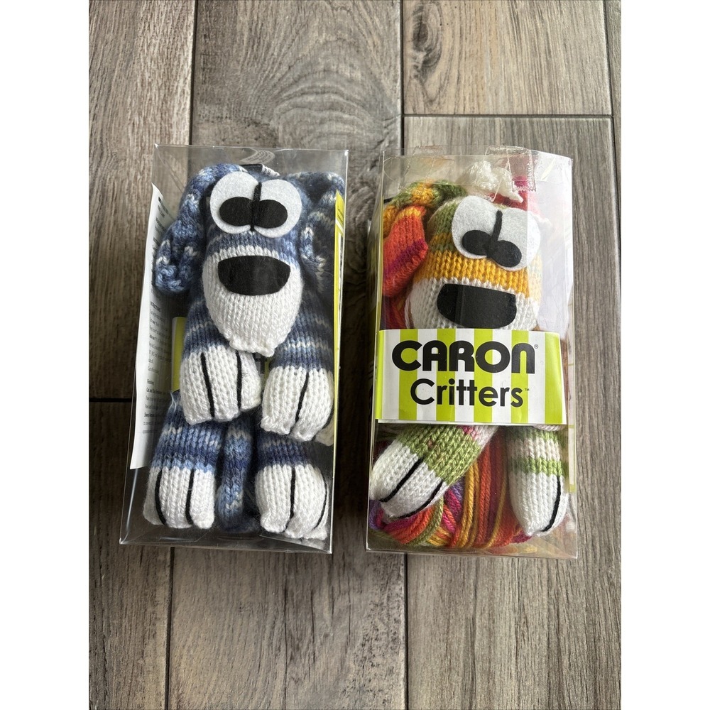 Caron Critters Knit Crochet Kit Puppy Dog Blue Variegated & Rainbow Lot of 2 DIY